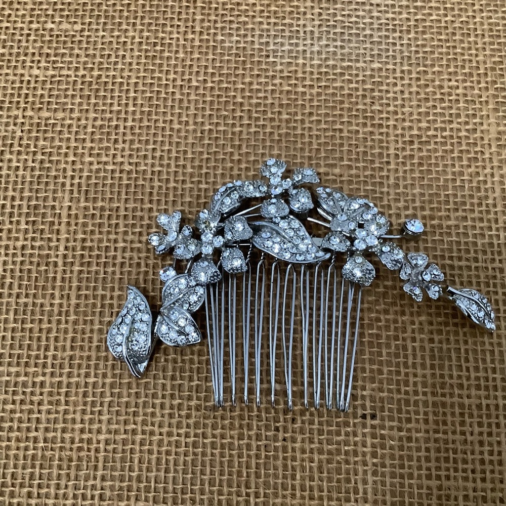 Vintage Bridal Crystal Flowers Petals sterling Silver Hair Comb